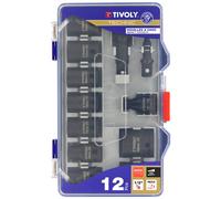 Tivoly 12 pièces- 9 Douilles à choc Ø 8 à 24mm + 2 adaptateurs + 1 rallonge -IMPACT