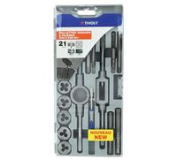 Tivoly • Coffret 21 pièces -9 tarauds M3 à M12 + 9 filières M3 à M12 + 1