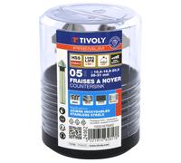 Tivoly Coffret 5 fraises à noyer HSSE5% cobalt DIN335C à 90° Ø 10,4 à 31 mm PREMIUM