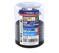 Tivoly Coffret 5 fraises à noyer HSSE5% cobalt DIN335C à 90° Ø 10,4 à 31 mm PREMIUM