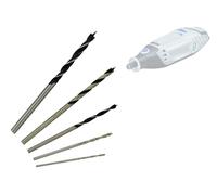 TIVOLY - Coffret de 5 Mini-Mèches Bois 3 Pointes - Ø1-1,5-2-2,5-3mm - Perçage dans le Bois - Attache : Queue Cylindrique Similaire au Diamètre des Forets - Pour DREMEL/PROXXON