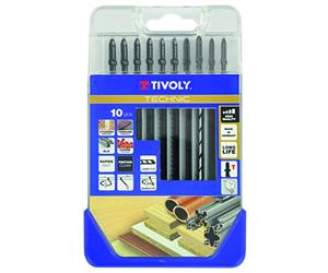 Tivoly - Coffret Mixte de 10 Lames de Scie Sauteuse Technic - Lames Bois et Métal - Coupes Droites, Courbes, et Courbes très Serrées - Lames Anti Friction, à Double Denture - Attache Type T
