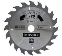 Lame de scie circulaire -Débit - Pour Bois et plâtre -Pour scie portative Ø: 160 x Ø2: 20 x Z: 20 TIVOLY - XT50514004163