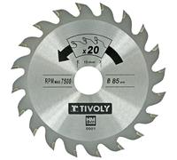 TIVOLY - Lame pour Mini-Scie Circulaire - Ø 85mm x 1,3mm - Coupe Rapide et Propre - Denture Alternée (ATB) 20 Dents - Pour la Découpe du Bois, du Mélaminé, du Plastique