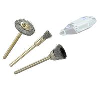 TIVOLY - Lot de 3 Brosses Acier Multi-Formes - Pinceau (Ø5mm), Coupe (Ø12mm), Circulaire (Ø19mm) - Brossage des Métaux Durs - Attache : Queue Cylindrique Ø3,2mm - Pour DREMEL/PROXXON