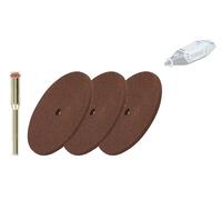 TIVOLY - Lot de 3 Disques Résinoïdes Ø32mm + Pilote - Tronçonnage, Entaillage et Découpe du Plastique et du Métal - Attache : Queue Cylindrique Ø3,2mm - Pour DREMEL/PROXXON