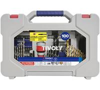 TIVOLY - Mallette 100 Pièces Perçage+Vissage + Extracteurs - 14 Forets Métaux, 8 Forets Bois et 4 Mèches Bois, 7 Forets Béton, 4 Extracteurs, 50 Embouts de Vissage et Autres Accessoires