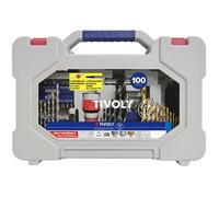 TIVOLY - Mallette 100 Pièces Perçage+Vissage + Extracteurs - 14 Forets Métaux, 8 Forets Bois et 4 Mèches Bois, 7 Forets Béton, 4 Extracteurs, 50 Embouts de Vissage et Autres Accessoires