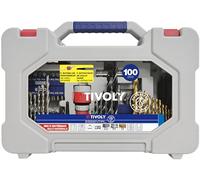 TIVOLY - Mallette 100 Pièces Perçage+Vissage + Extracteurs - 14 Forets Métaux, 8 Forets Bois et 4 Mèches Bois, 7 Forets Béton, 4 Extracteurs, 50 Embouts de Vissage et Autres Accessoires
