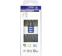TIVOLY - Set 10 Embouts de Vissage Torsion 50mm + Porte-Embout Quick Change - Magnétisés & Code Couleur - PH, PZ, TX, HEX