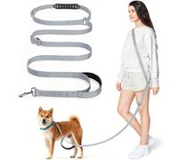 Tivray Laisse Mains Libres pour Chien 2,6 m, Laisse Ajustable pour Chiens Moyens, Course Jogging Marche, Portée Épaule Taille ou Main, 3 Anneaux Multifonctions, Poignée Rembourrée, Gris