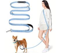 Tivray Laisse Mains Libres pour Chien 2,6 m, Laisse Ajustable pour Chiens Moyens, Course Jogging Marche, Portée Épaule Taille ou Main, 3 Anneaux Multifonctions, Poignée Rembourrée, Bleu