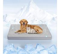 Tivray Lit Rafraîchissant pour Chien Q-Max>0,4, 44" x 32", Lit Orthopédique pour Chien Grande, Tapis Rafraîchissant Imperméable pour Animaux avec Housse Amovible et Lavable, Mousse alvéolée, Gris