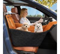 Tivray Siège Auto Élevé pour Chien jusqu'à 16kg, Noir + Marron | Lit Auto pour Chien en Mousse Haute Densité 10 cm, 2 Poches de Rangement, 3 Ceintures, Entièrement Amovible et Lavable