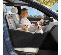 Tivray Siège Auto Élevé pour Chien, Siège Rehausseur pour Petits et Moyens Chiens Jusqu’à 16kg, Coussin Mémoire de Forme Lavable, 3 Ceintures de Sécurité et 2 Poches de Rangement, Noir & Gris