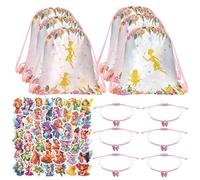 TIVUNORON 62 Set de Cadeaux pour Fêtes de Filles, Cadeau de Fête d'anniversaire Fées, Inclus Sac à Cordon Mignon Bracelet Papillon Fées Autocollant pour Filles, Pour Fête de Rêve des Enfants