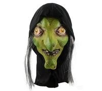 TIVUNORON Masque de sorcière effrayant pour Halloween, masque de sorcière en latex avec cheveux longs, masque réaliste effrayant vieille femme sorcière pour décoration d'Halloween cosplay (B)