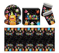 TIVUNORON Monstre Vaisselle de Fête, 41 Pcs Set de Vaisselle d'Anniversaire Monstre, Avec Assiettes en Papier Gobelets Nappe Serviettes, pour 10 Invités, Décoration de Table Pour Une Fête de Bébé