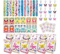 TIVUNORON Papillon Fille Cadeau de Fête, Papillon Enfant Cadeau avec Sacs Cadeaux Slap Bracelets Porte-clés Visage Autocollants pour Fournitures de Fête