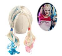 TIVUNORON Perruques bleues roses, Harley Quinn fille, rose bleu blonde longue bouclée, cosplay pour femme, parfaite pour mascarade, fête de carnaval, avec filet pour cheveux