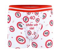 Tiwoca Boxer 40e anniversaire - Design rouge et blanc avec panneaux de signalisation numéro 40 et inscription - Décoration d'anniversaire insolite et surprise amusante pour fête et célébration