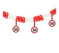 Tiwoca Déco 50 Ans - Guirlande Rouge et Blanche Panneaux signalisation | 400cm, guirlande en papier et carton avec 12 panneaux de signalisation, idéale pour décorer une fête.
