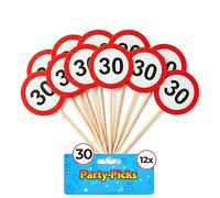 Tiwoca Décoration d’anniversaire 30 ans - 12 Piques de fête rouges et blanches à motif de panneau de signalisation « 30 » - Déco originale et idées cadeaux drôles pour homme ou femme