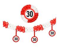 Tiwoca Décoration d'anniversaire 30 ans - Guirlande amusante rouge et blanc avec panneaux de signalisation comme décoration d'anniversaire originale et amusante pour un 30e anniversaire réussi pour