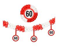 Tiwoca Décoration d'anniversaire 60 ans - Guirlande amusante rouge et blanc avec panneaux de signalisation comme décoration d'anniversaire originale et amusante pour un 60e anniversaire réussi pour