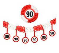 Tiwoca Décoration d'anniversaire 90 ans - Guirlande amusante rouge et blanc avec panneaux de signalisation comme décoration d'anniversaire originale et amusante pour un 90e anniversaire réussi pour