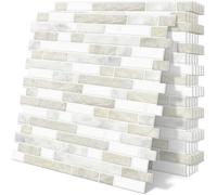 Tiwoos 10 Credence Carreaux Adhesive 3d Marbre Faux Carrelage Autocollant Adhesif Mural pour Cuisine,Beige(30.5x 30.5cm)