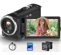 Tixeuo Caméra vidéo 2,7 K QHD 50 MP YouTube Vlogging Caméra de vlogging avec zoom numérique 16x Webcam à écran rotatif à 270 degrés avec carte SD 32 G et 2 batteries d'enregistrement pendant la charge