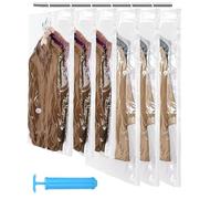 Tixexo 6 Sacs de Rangement sous Vide Suspendre, Housse Vetement avec Crochets, Transparents et Réutilisables Housse sous Vide, pour Costumes, Robes, Manteaux ou Vestes（105x70cm+135x70cm）