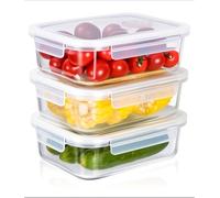 Tixexo Lot de 3 Boîtes-repas en verre, boîtes à repas en verre hermétiques avec couvercles pour préparation des repas, conteneurs de nourriture étanches,Convient aux Micro-Ondes et Lave-Vaisselle