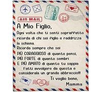 Tixiyu 1 couverture amusante en forme d'alphabet italien pour l'hiver, chaude et douce, motif lettres italiennes, couverture de papa/maman à mon fils et petite fille (150 x 200 cm).