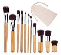 Tixiyu Lot de 11 pinceaux de maquillage en bambou naturel - Végétalien Pro Cosmetics Kabuki - Ensemble de pinceaux de maquillage extrêmement doux avec sac