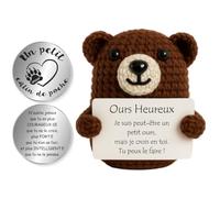 Tixlux Ours-Positif, Cadeau Ours Heureux Faite Main avec Petit Câlin Porte-Bonheur, Cadeau Remonter Le Moral, Bon Rétablissement, Cadeaux pour Femme Anniversaire Pâques