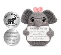 Tixlux Pocket Hug Éléphant positif, poupée créative en laine à tricoter et petit câlin, porte-bonheur, cadeau de rétablissement, cadeau de rentrée des classes (rose)