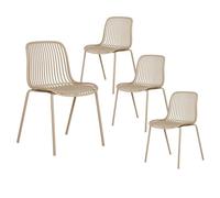 TIYANA - Lot de 4 Chaises de Jardin en Polypropylène Laqué Beige Empilables
