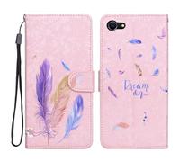 Tiyoo Étui pour iPhone SE 2e/3ème génération/iPhone 7/iPhone 8, étui de téléphone en cuir PU aux couleurs vives pour iPhone 7/8/SE2/SE3 avec motif plumes, emplacements pour cartes et fermeture