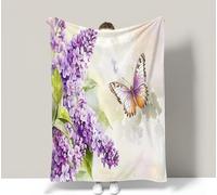 Tizhweqo Couverture Polaire 70x150 Fleurs Violettes 3D Plaid Couverture Polaire Papillon Plaid Doux et Chaud Flanelle en Microfibre Couvertures et Plaids pour Lit Jeté de Canapé 127t