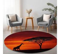 Tizhweqo Grand Tapis Rond Girafe 200 cm, Tapis Salon 3D Animaux Africains Poil Ras Lavable en Machine Antidérapant Doux Descente de Lit Chambre pour Cuisine, Chambre d'enfant, Bureau YDT1248