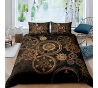 Tizhweqo Housse de Couette 220x240 Style Industriel Engrenage Parure de Lit Adulte Rouiller 2 Personnes en Microfibre Douce Imprimé 3D avec 2 Taies d'oreiller avec Fermeture éclair B2668