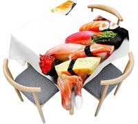 Tizhweqo Nappe Carrée Sushis, 3D Restauration Rapide Nappe de Table Impermeable Polyester Nappes pour Jardin Cuisine Mariage, 150x150 cm ZB174