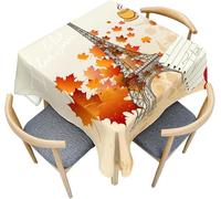 Tizhweqo Nappe Paris Rectangulaire, 3D Feuilles D'érable d'automne Nappe de Table Impermeable Polyester Nappes pour Jardin Cuisine Mariage, 140x180 cm Q.P3765