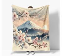 Tizhweqo Plaid Polaire Mont Fuji, 3D Plaid Couverture Polaire 180x220 cm Fleurs de Cerisier Imprimée Flanelle Blanket Literie 2 Personnes, Couvertures en Microfibre pour Canape Lit 5595p