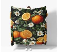 Tizhweqo Plaid Polaire Orange, 3D Plaid Couverture Polaire 200x230 cm Fleurs Imprimée Flanelle Blanket Literie 2 Personnes, Couvertures en Microfibre Doux et Chaude pour Canape Lit 4669p