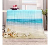 Tizhweqo Plaid Polaire Plage, 3D Plaid Couverture Polaire 130x170 cm Océan Imprimée Flanelle Blanket Literie 1 Personne, Couvertures en Microfibre Doux et Chaude pour Canape Lit 5512p