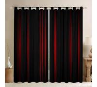 Tizhweqo Rideau Occultant Thermique Bande, Lot de 2 Rideaux Noir Rouge Occultants à Oeillets Rideaux, Rideau Anti Froid pour Chambre Salon, 75x166 cm B/C1163