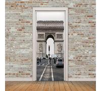 Tizhweqo Stickers Porte Trompe L'oeil Arc de Triomphe Paris, France Papier Peint Autocollant Porte Pour Chambre Salon Décoration Stickers Muraux Sticker Porte 95x215 cm a2924